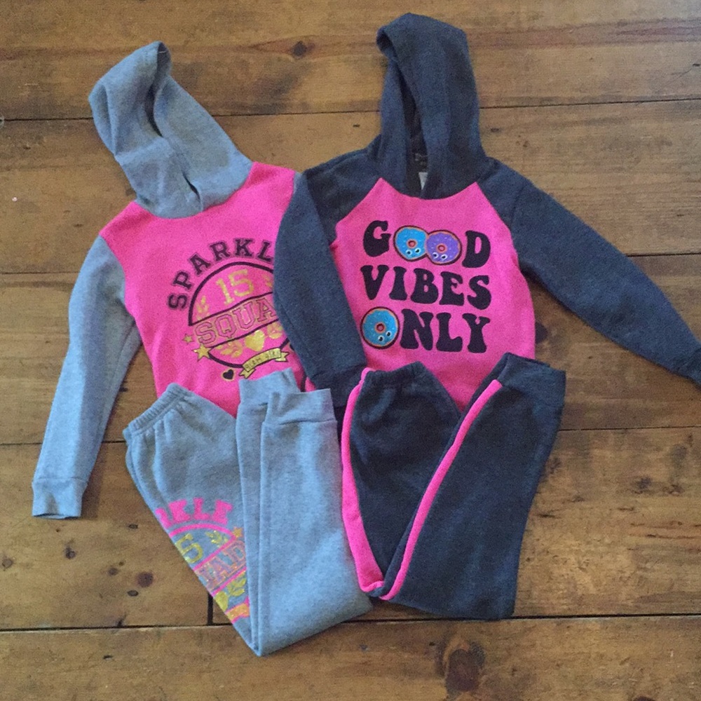 2 Girls’ Matching Sweatpants Joggers w Hoodies 5/6